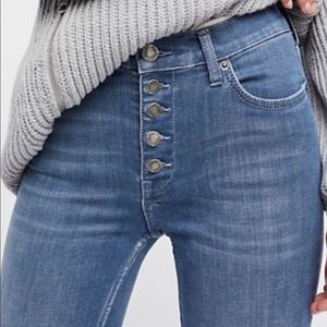 Free People Button front cropped high rise
